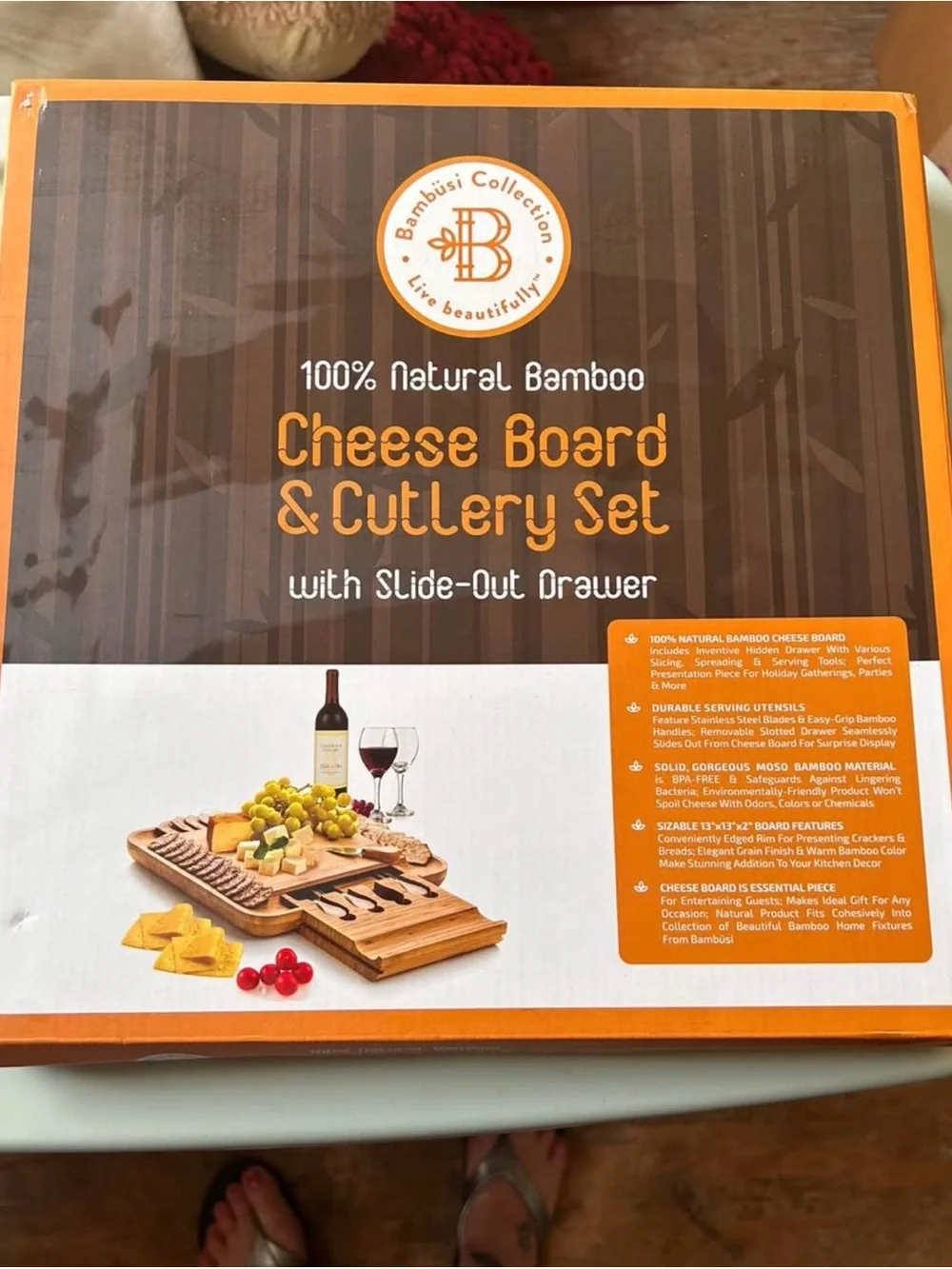 Natural Bamboo Cheese Board & Cutlery Set